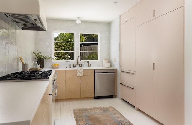 925 Chelham Way, Santa Barbara, CA 93108 - kitchen with stainless steel appliances, custom exhaust hood, a sink, and light countertops