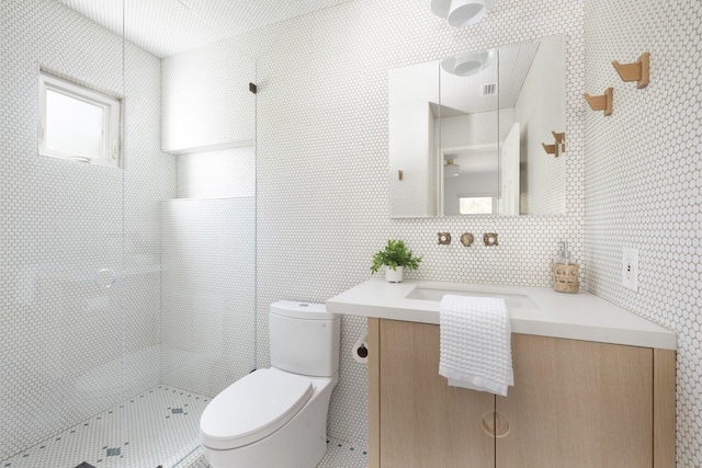 925 Chelham Way, Santa Barbara, CA 93108 - full bathroom with toilet, vanity, tile walls, and tiled shower