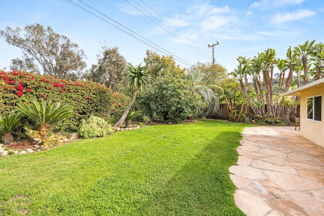 view of yard with fence and a patio area
