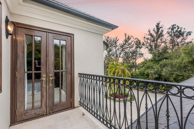 2084 E Valley Rd, Montecito, CA 93108 - balcony at dusk with french doors