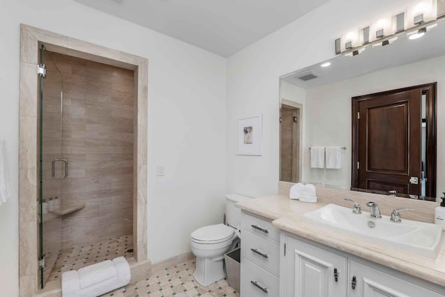 2084 E Valley Rd, Montecito, CA 93108 - full bathroom with visible vents, toilet, a stall shower, and vanity