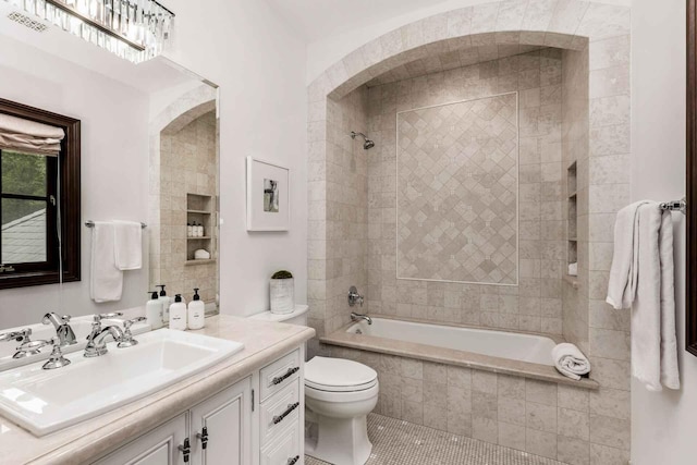 2084 E Valley Rd Unit 1, Santa Barbara, CA 93108 - full bath with toilet, tiled shower / bath combo, tile patterned floors, and vanity