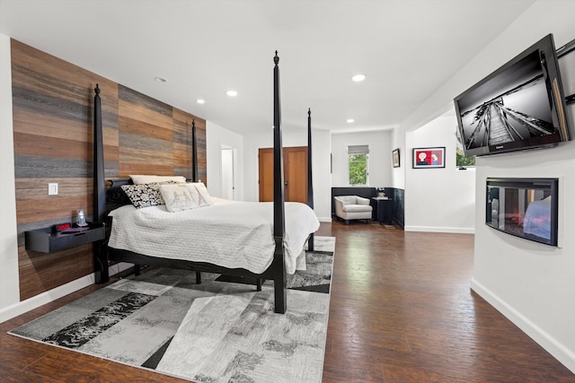 1435 Sycamore Canyon Rd, Santa Barbara, CA 93108 - bedroom with recessed lighting, wood finished floors, baseboards, and a multi sided fireplace