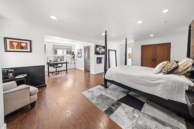 1435 Sycamore Canyon Rd, Santa Barbara, CA 93108 - bedroom featuring recessed lighting, wood finished floors, an office area, and baseboards
