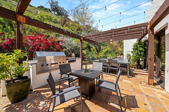 1435 Sycamore Canyon Rd, Santa Barbara, CA 93108 - view of patio with outdoor dining space, area for grilling, a grill, and a pergola