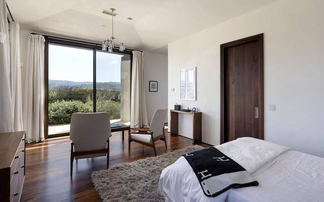 2794 Kara Ln, Solvang, CA 93463 - bedroom with a mountain view, visible vents, multiple windows, and dark wood finished floors