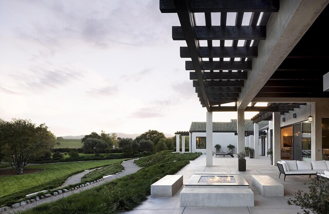 2794 Kara Ln, Solvang, CA 93463 - exterior space with an outdoor living space with a fire pit and a pergola