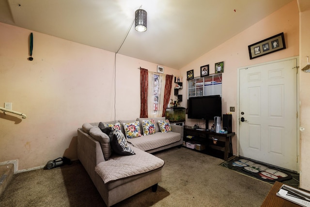 living area with carpet floors and lofted ceiling