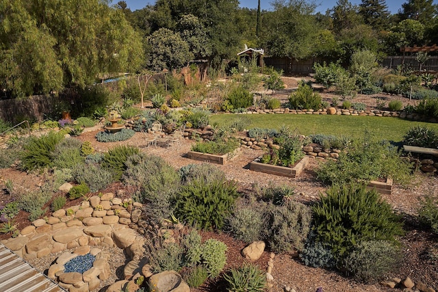view of yard with fence and a vegetable garden
