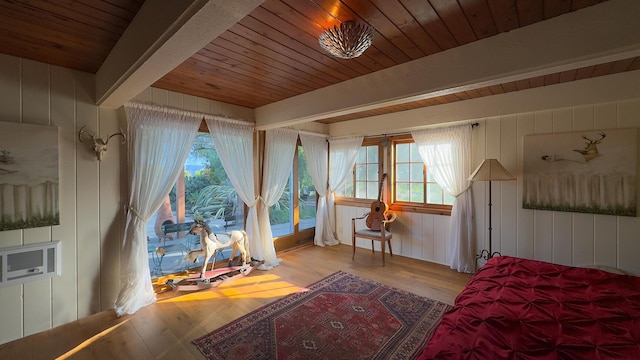 2852 Tapadero Rd, Solvang, CA 93463 - bedroom with wood ceiling, multiple windows, wood finished floors, and beamed ceiling