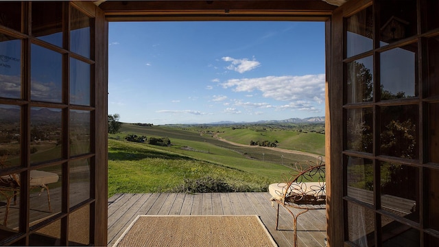 2852 Tapadero Rd, Solvang, CA 93463 - doorway to outside with a rural view and hardwood / wood-style flooring