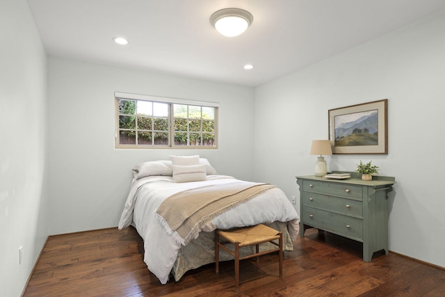 bedroom featuring recessed lighting and dark wood-style flooring