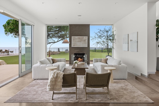sunroom with a water view