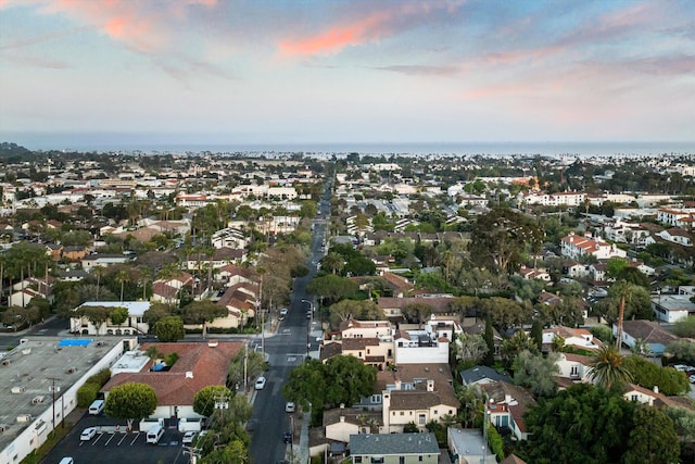 view of aerial view at dusk
