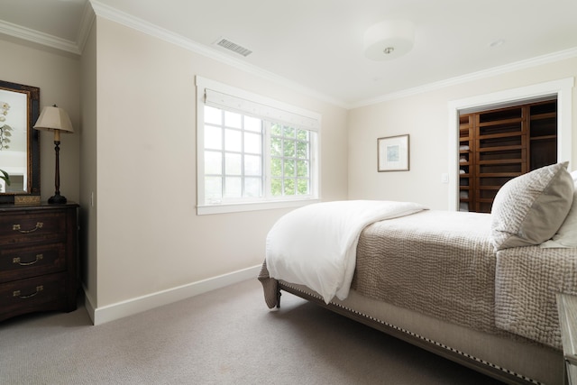 2749 Sycamore Canyon Rd, Santa Barbara, CA 93108 - bedroom with crown molding, baseboards, visible vents, and carpet floors
