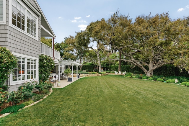 2749 Sycamore Canyon Rd, Santa Barbara, CA 93108 - view of yard with a patio, a balcony, and a pergola