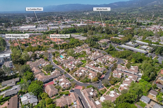 aerial view featuring a residential view and a mountain view