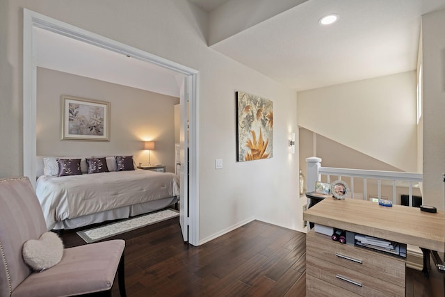 bedroom featuring recessed lighting, baseboards, and dark wood-style floors