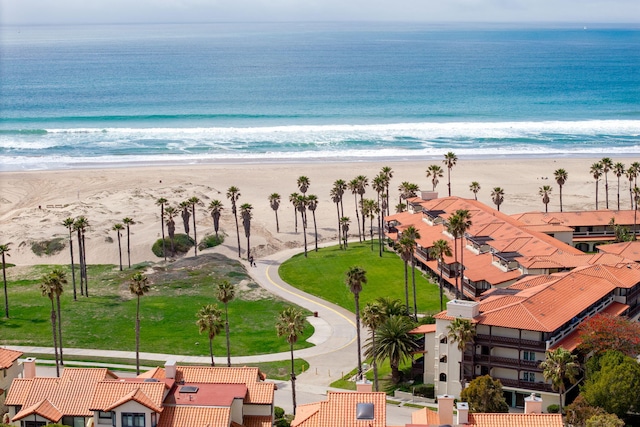 view of water feature with a beach view
