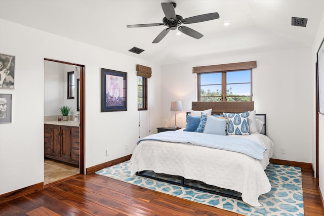 bedroom featuring recessed lighting, baseboards, visible vents, and hardwood / wood-style floors