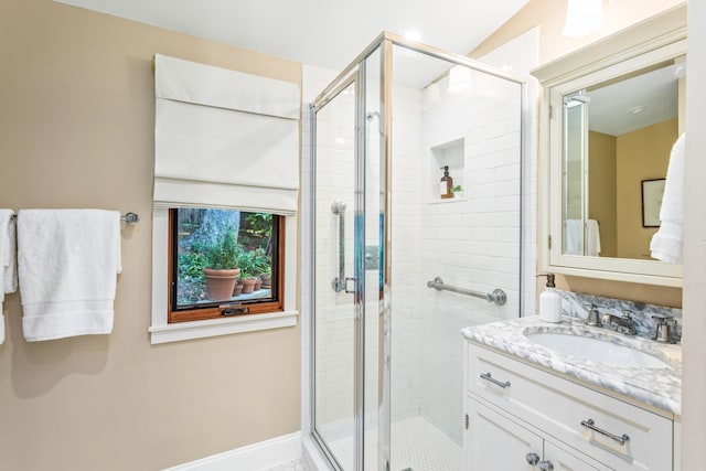 2760 Williams Way, Santa Barbara, CA 93105 - full bathroom featuring vanity, baseboards, and a shower stall