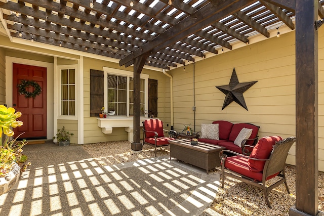 view of patio with a pergola and an outdoor hangout area