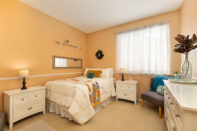 bedroom featuring multiple windows and light colored carpet