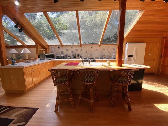 1040 Mission Canyon Rd, Santa Barbara, CA 93105 - sunroom / solarium featuring a skylight, a sink, and lofted ceiling