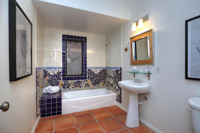35 Hollister Ranch Rd, Goleta, CA 93117 - full bathroom featuring bathing tub / shower combination, tile patterned flooring, toilet, baseboards, and a sink