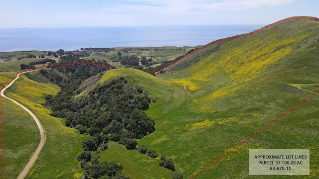 35 Hollister Ranch Rd, Goleta, CA 93117 - aerial view of property and surrounding area featuring property parcel outlined and a nearby body of water
