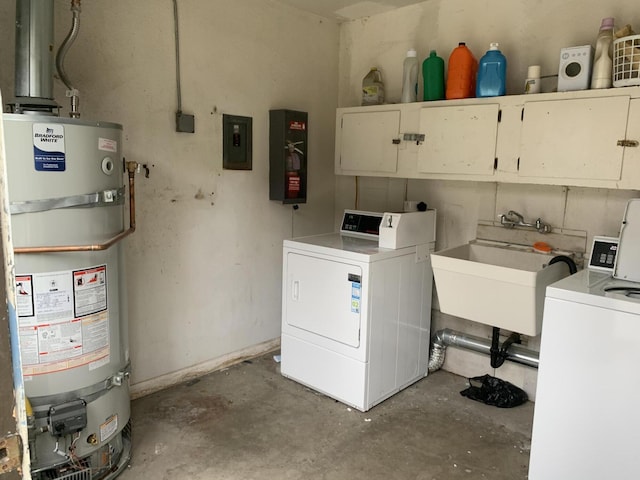 331 S Steckel Dr, Santa Paula, CA 93060 - laundry area with secured water heater, cabinet space, electric panel, and washer and clothes dryer