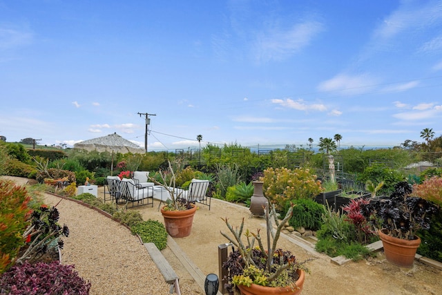 view of yard featuring an outdoor hangout area and a patio