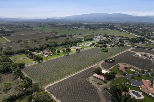 birds eye view of property featuring a mountain view and a rural view