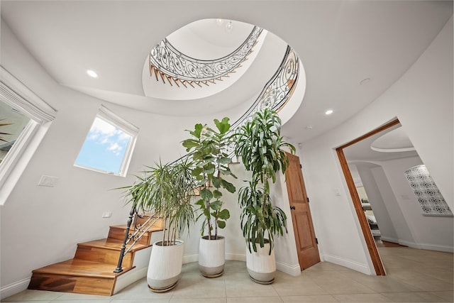 1158 Shelburn Ln, Ventura, CA 93001 - stairs featuring baseboards, tile patterned flooring, and recessed lighting