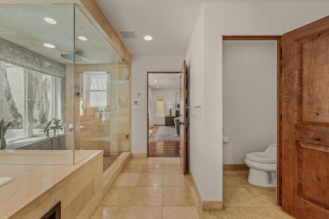 1158 Shelburn Ln, Ventura, CA 93001 - full bath with visible vents, a stall shower, tile patterned floors, toilet, and recessed lighting