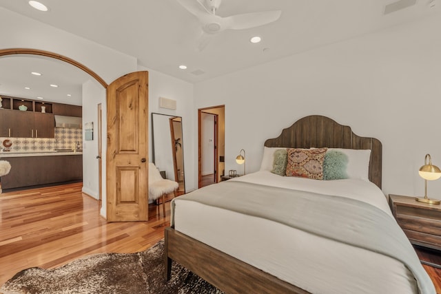 1158 Shelburn Ln, Ventura, CA 93001 - bedroom with recessed lighting, light wood finished floors, ceiling fan, and ensuite bathroom