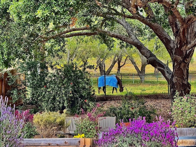 view of home's community featuring fence