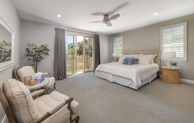 232 Sanderling Ln, Goleta, CA 93117 - bedroom with access to outside, ceiling fan, recessed lighting, and carpet