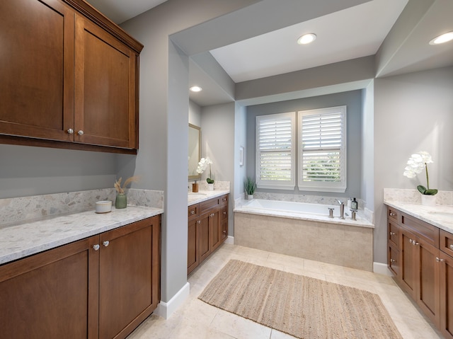 232 Sanderling Ln, Goleta, CA 93117 - full bath featuring tile patterned floors, recessed lighting, a bath, and two vanities