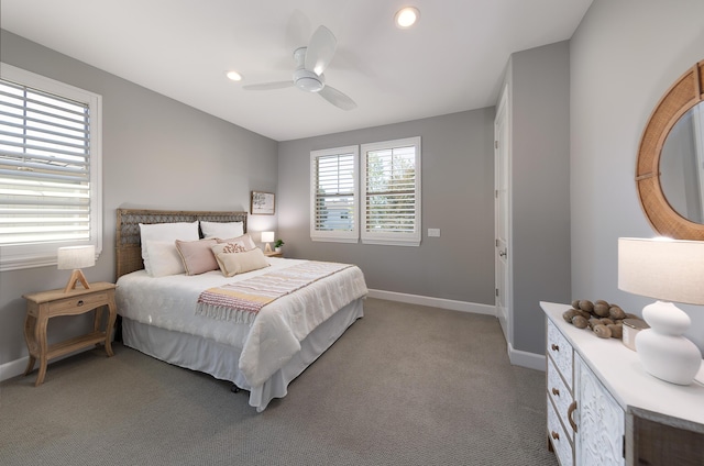 232 Sanderling Ln, Goleta, CA 93117 - bedroom with light colored carpet, recessed lighting, baseboards, and a ceiling fan