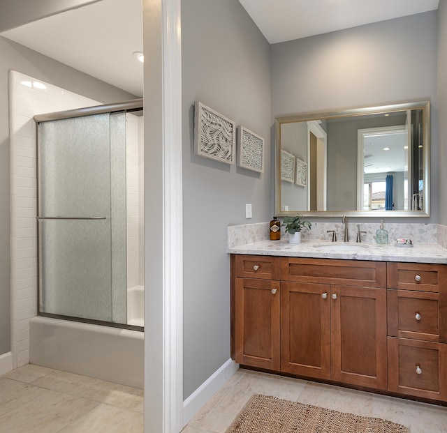 232 Sanderling Ln, Goleta, CA 93117 - full bathroom featuring baseboards, tile patterned flooring, bath / shower combo with glass door, and vanity
