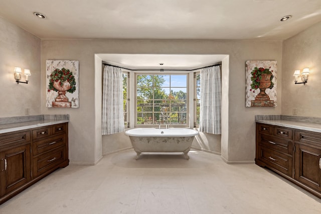 3325 Figueroa Mountain Rd, Los Olivos, CA 93460 - full bathroom with vanity, a freestanding bath, and baseboards