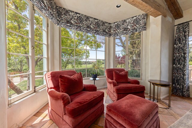 3325 Figueroa Mountain Rd, Los Olivos, CA 93460 - sunroom with healthy amount of natural light, french doors, and beam ceiling