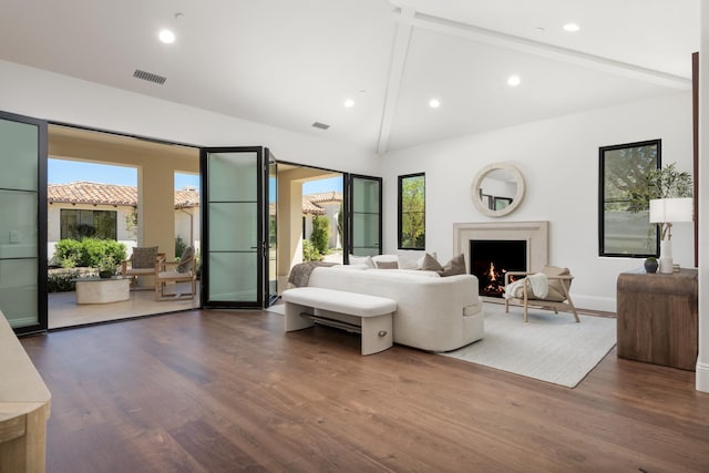 220 Montecito Ranch Ln, Summerland, CA 93067 - living room with dark wood-style flooring, a premium fireplace, recessed lighting, and baseboards