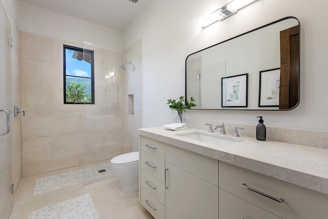 220 Montecito Ranch Ln, Summerland, CA 93067 - full bath featuring vanity, toilet, a shower stall, and tile patterned flooring