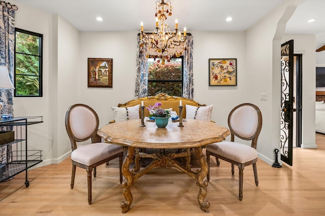 305 E Islay St, Santa Barbara, CA 93101 - dining area with baseboards, recessed lighting, a chandelier, and light wood-type flooring