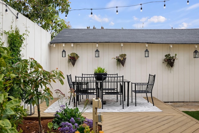 910 N Nopal St, Santa Barbara, CA 93103 - wooden deck featuring outdoor dining area and fence