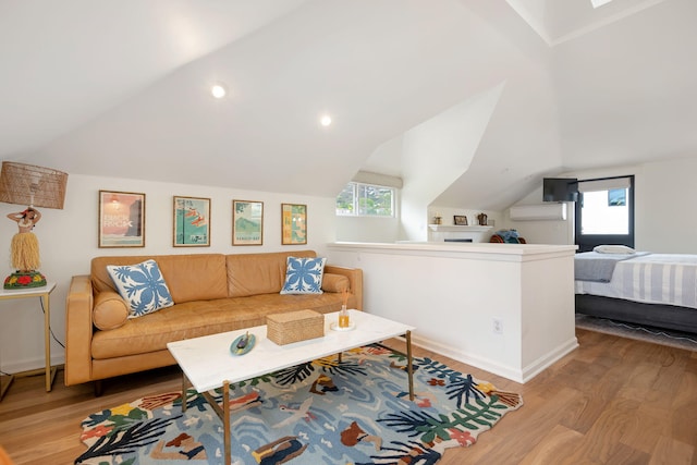 910 N Nopal St, Santa Barbara, CA 93103 - living area featuring wood finished floors, lofted ceiling, baseboards, and recessed lighting