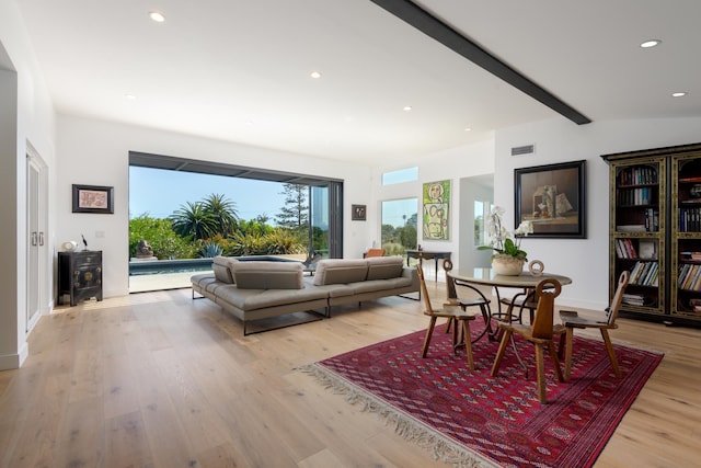 415 Yankee Farm Rd, Santa Barbara, CA 93109 - living area featuring recessed lighting, light wood-style floors, and beamed ceiling