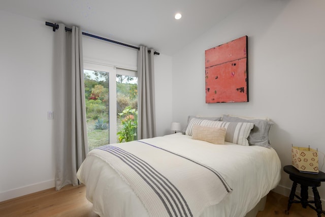 415 Yankee Farm Rd, Santa Barbara, CA 93109 - bedroom featuring baseboards, vaulted ceiling, wood finished floors, and recessed lighting